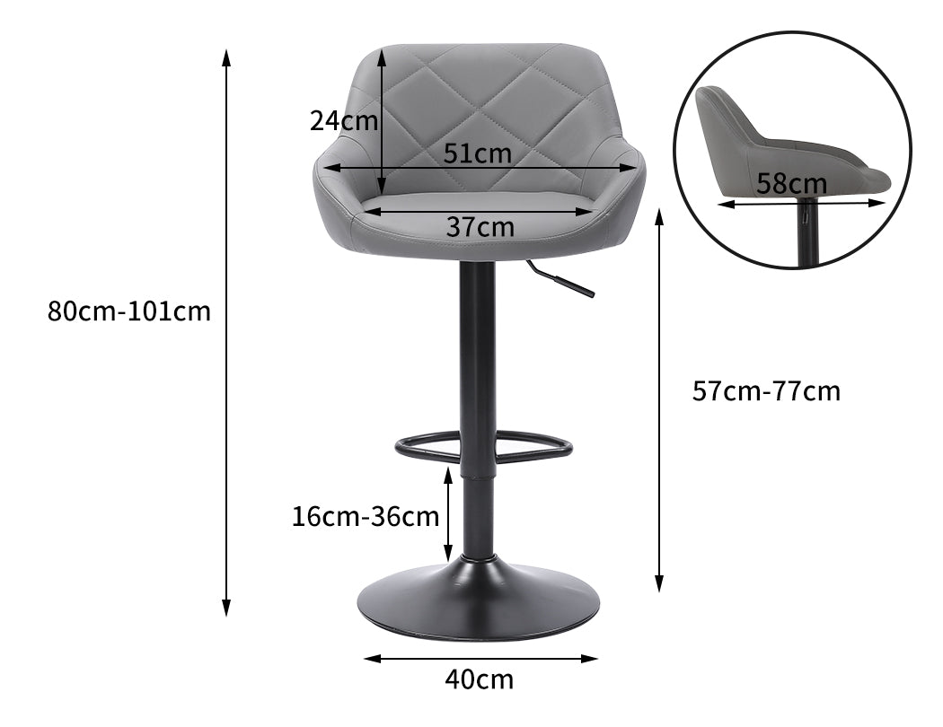 2x Bar Stools Stool Kitchen Chairs Swivel Grey.
