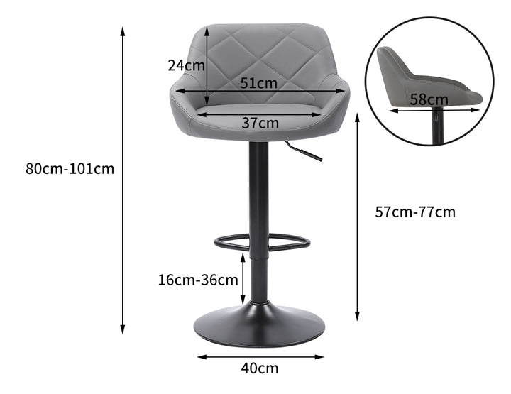 2x Bar Stools Stool Kitchen Chairs Swivel Grey.