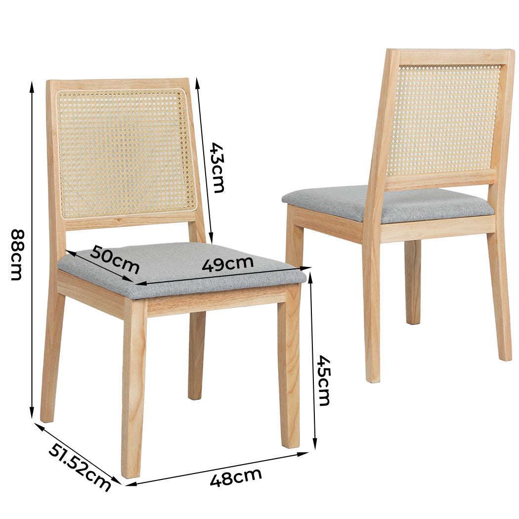 2x Dining Chairs Solid Wood Rattan Weave Lounge Seat Upholstered Linen.
