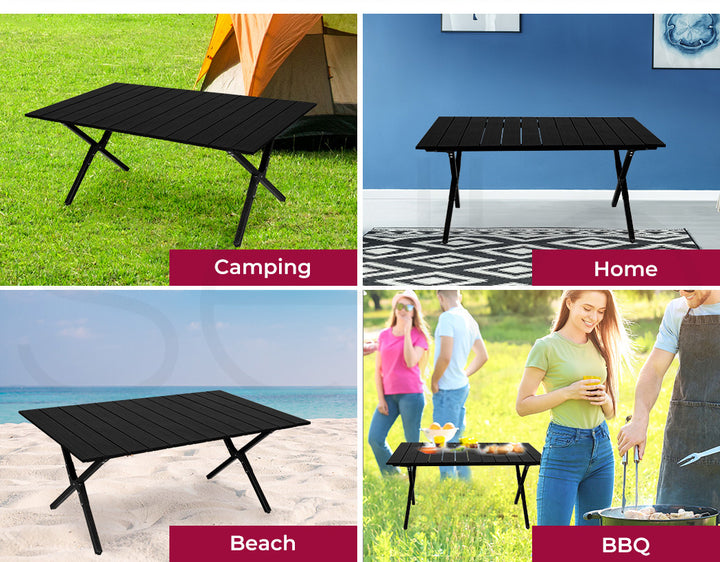 Folding Camping Table Chair Set Black.