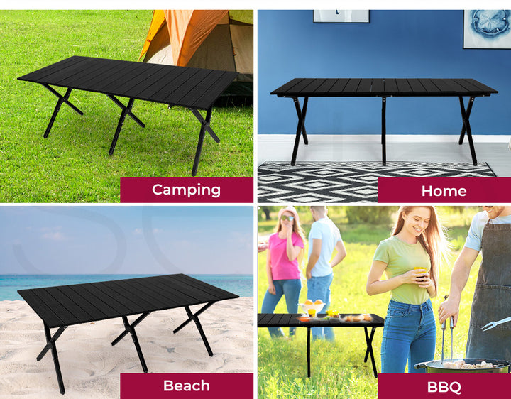 Folding Camping Table Chair Set Black.