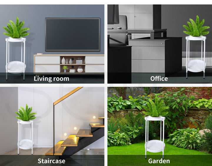 2 Tier Plant Stand Metal Flower Outdoor Indoor