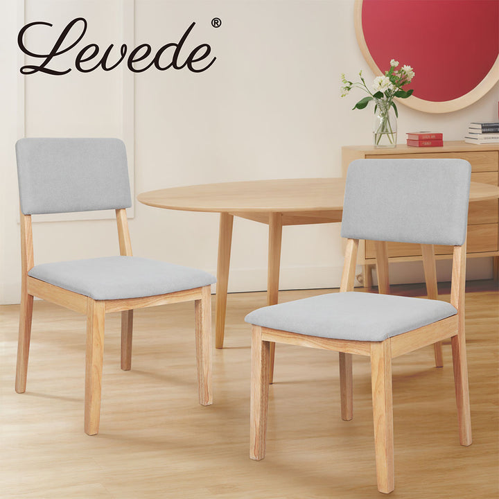 2x Dining Chair Solid Wood Lounge Seat Back Upholstered Linen Padded.