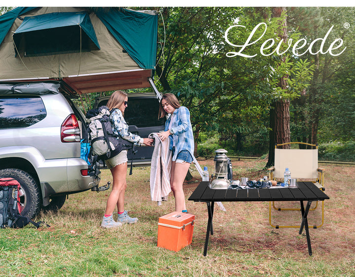 Folding Camping Table Chair Set Black.