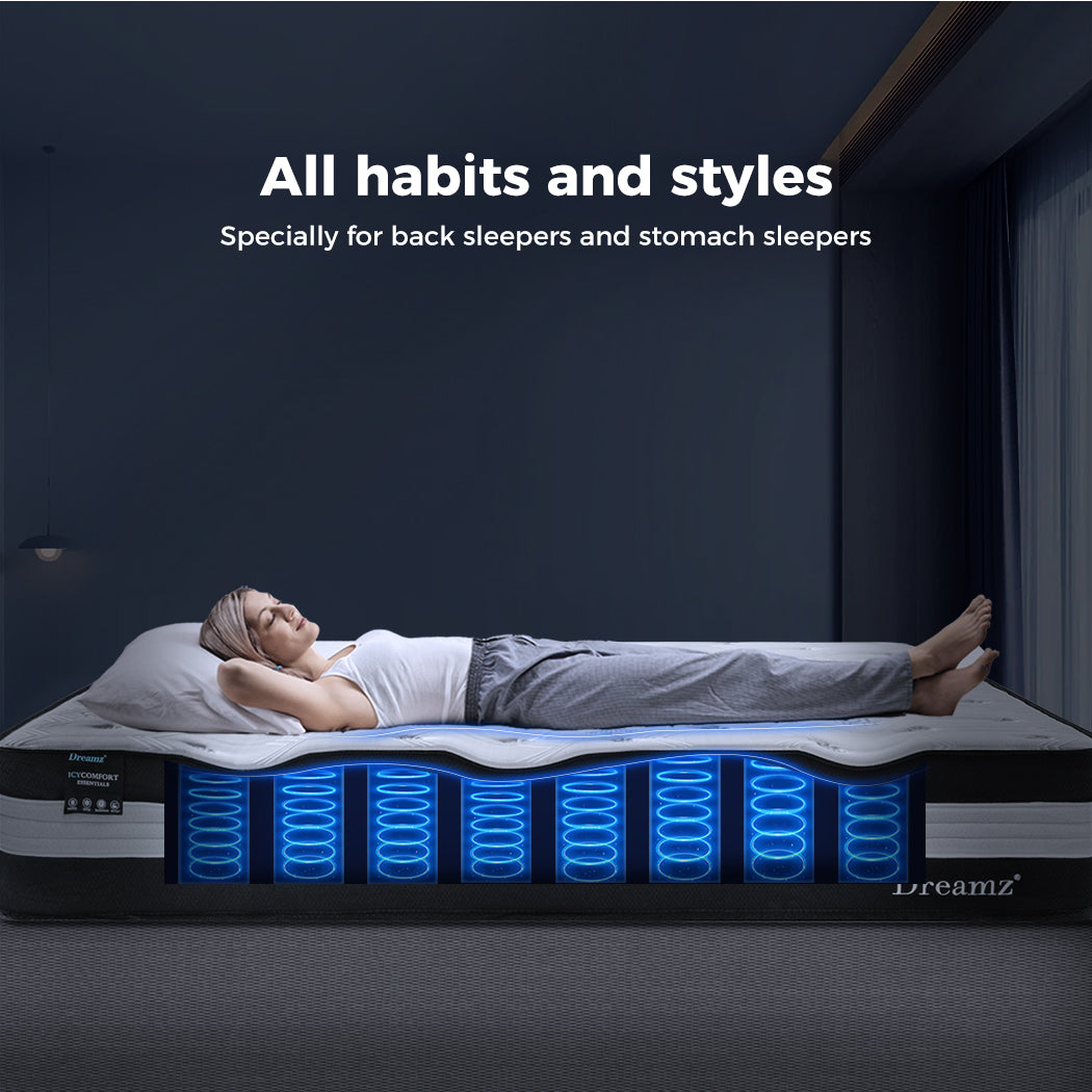 King Single Cooling Mattress Pocket Spring Euro Top Bed Foam 5 Zone 25cm.