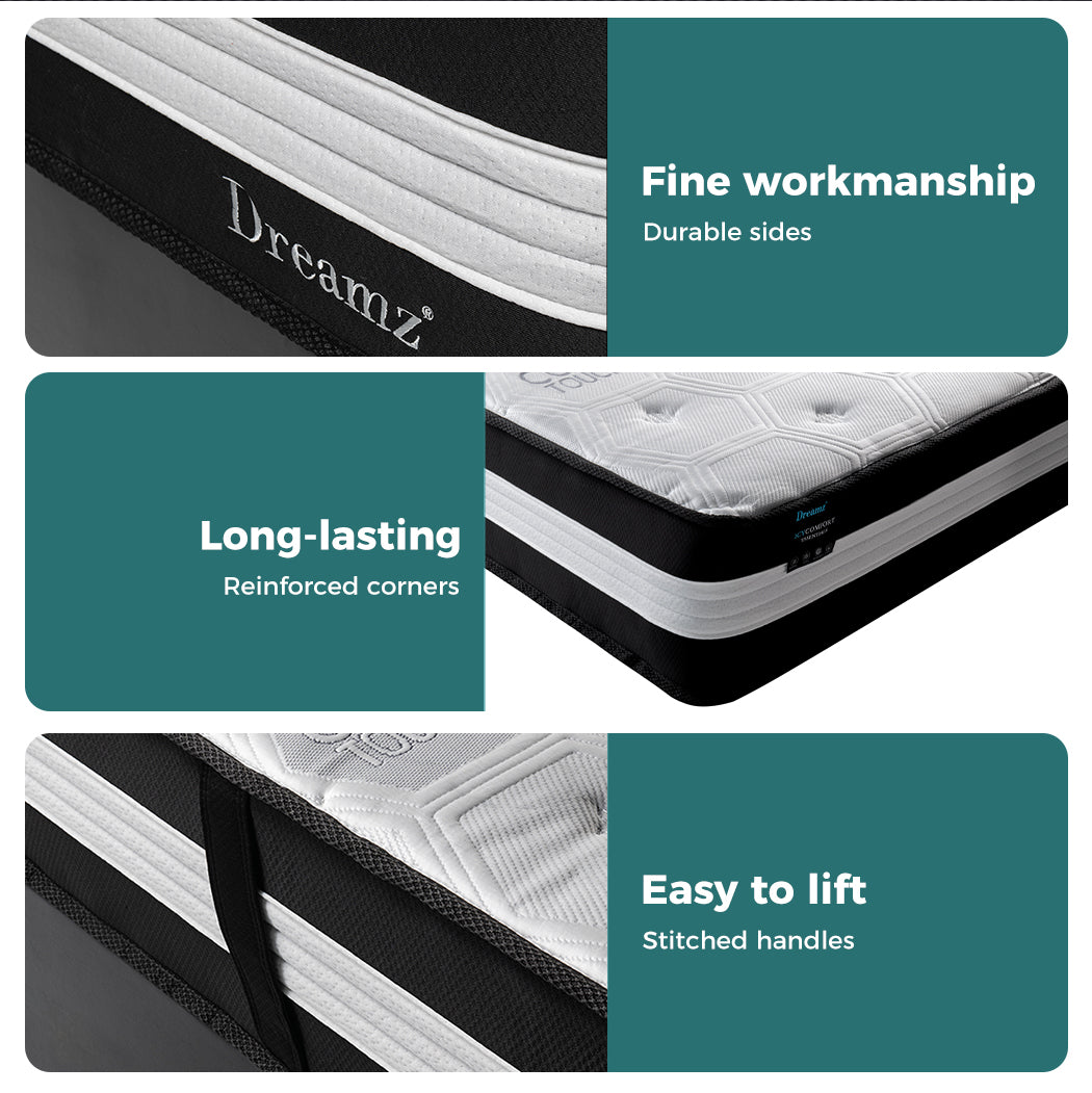 King Single Cooling Mattress Pocket Spring Euro Top Bed Foam 5 Zone 25cm.