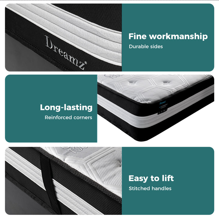 King Single Cooling Mattress Pocket Spring Euro Top Bed Foam 5 Zone 25cm.