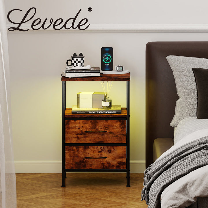 RBG LED Side Table with USB & 2 Drawers.