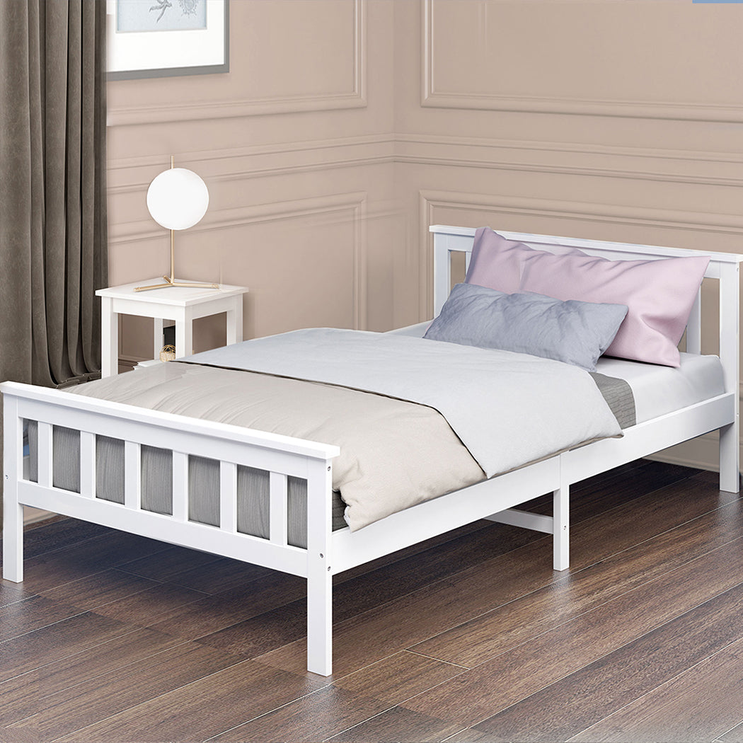 Wooden Bed Frame King Single White.