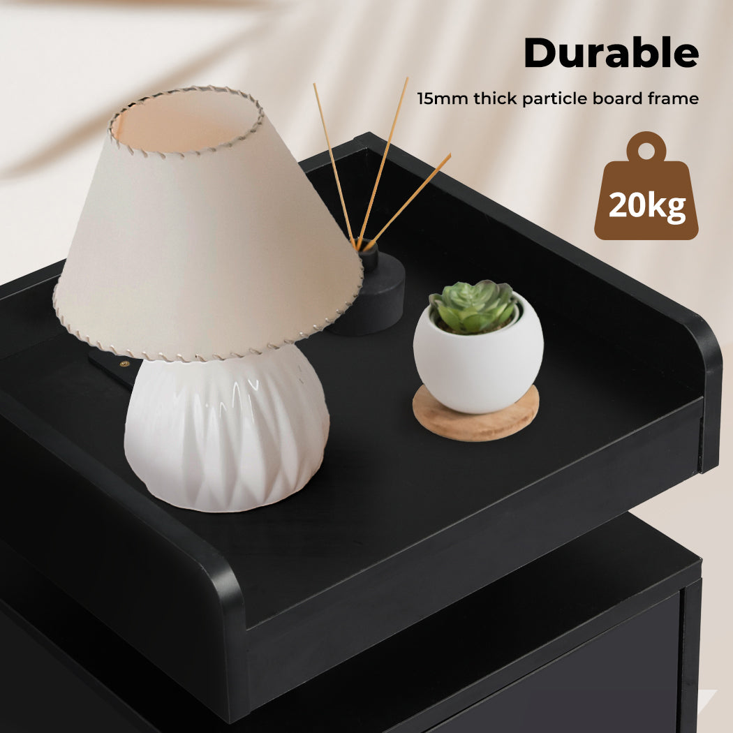 black Bedside Table with Door Storage