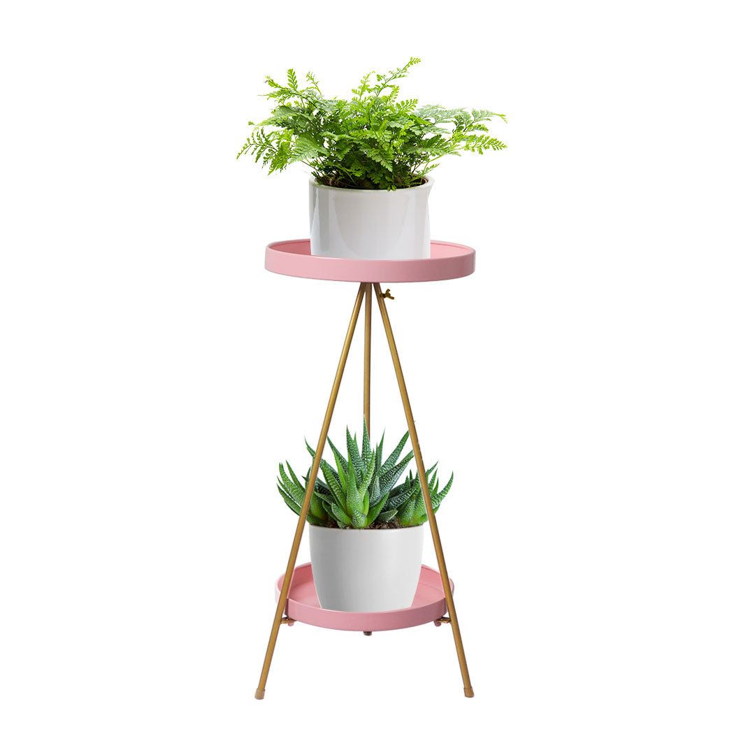 Levede Plant Stand 2 Tiers Outdoor Indoor Pink Gold Medium.