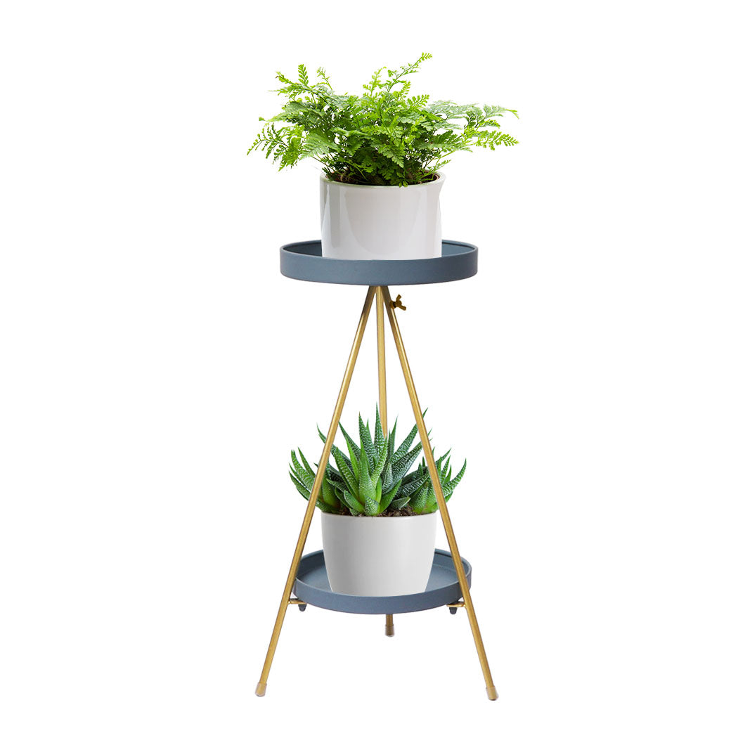 Levede Plant Stand 2 Tiers Outdoor Indoor Grey Gold Medium.