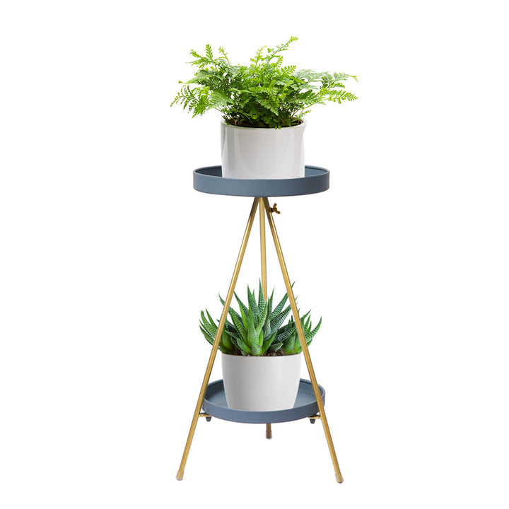 Levede Plant Stand 2 Tiers Outdoor Indoor Grey Gold Medium.