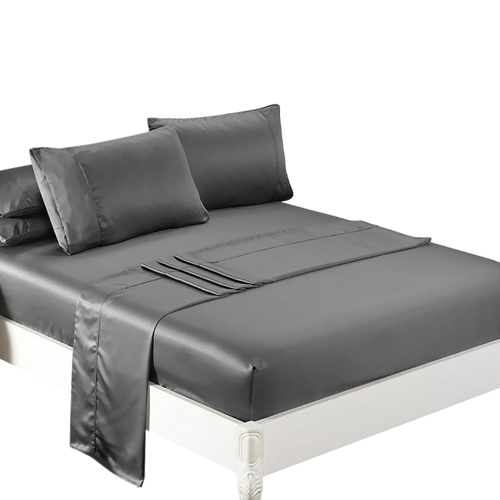 Silky Satin Sheets Fitted Grey.