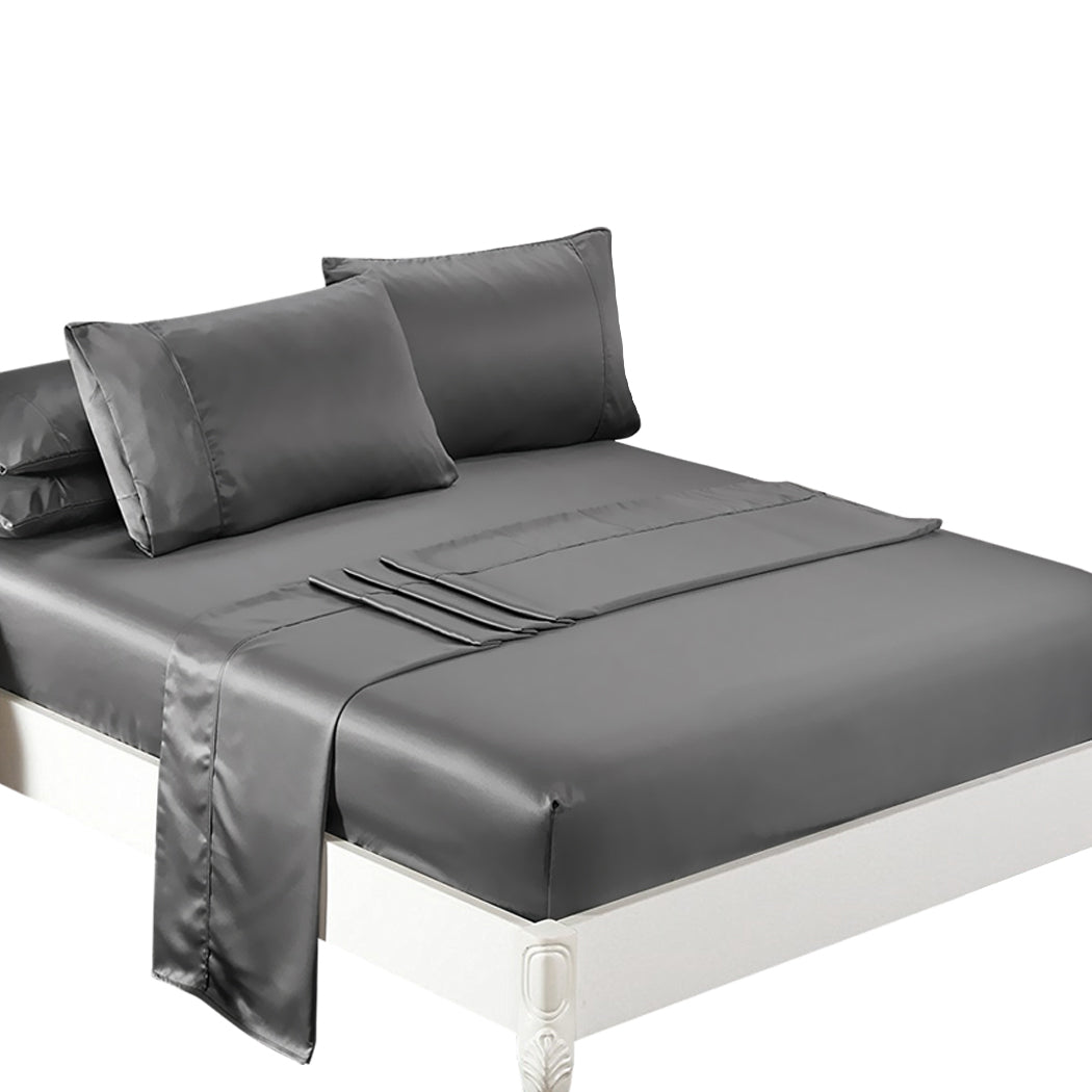 Silky Satin Sheets Fitted Grey.