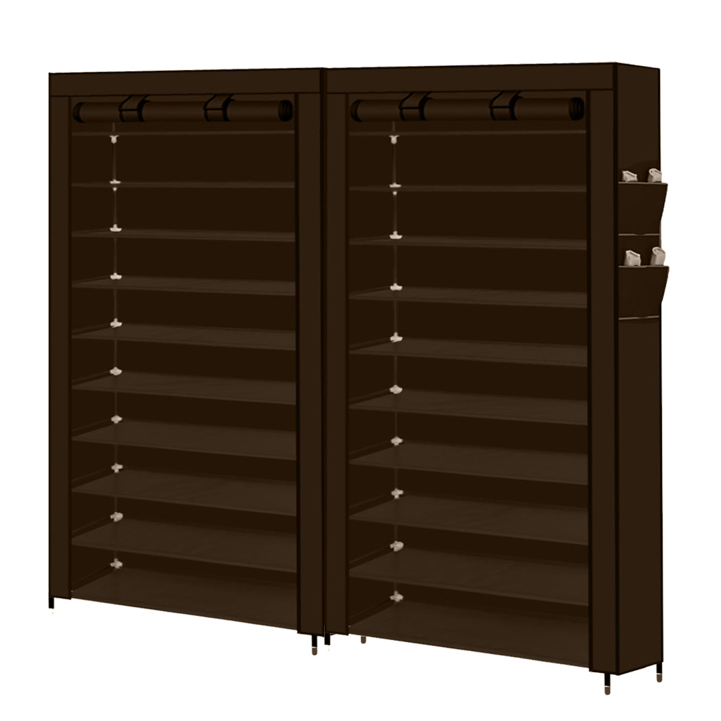 Levede 2pcs 10 Tier Shoe Rack Storage Brown.