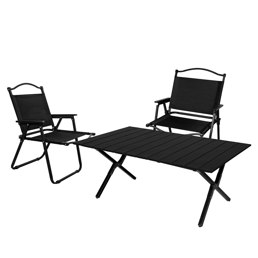 Folding Camping Table Chair Set Black.