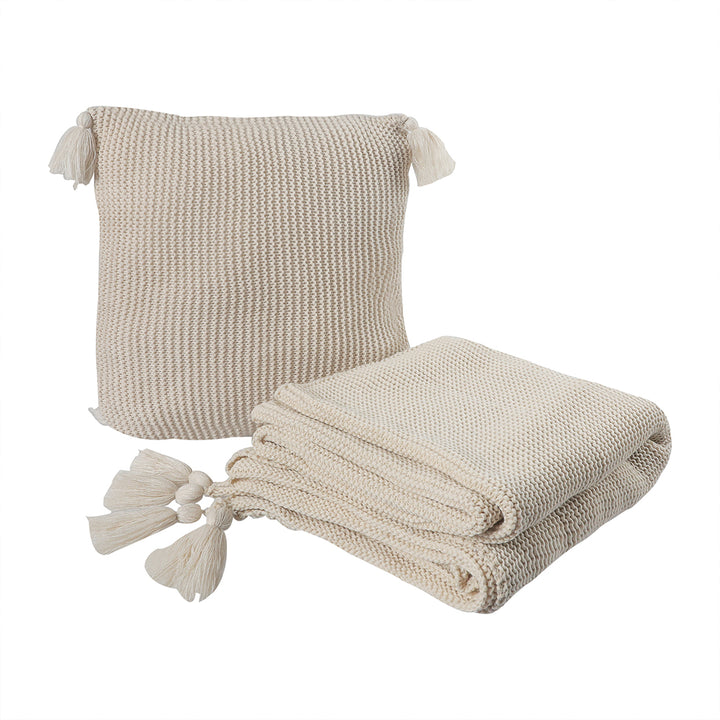DreamZ Knitting Throw Blanket Cushion Beige.