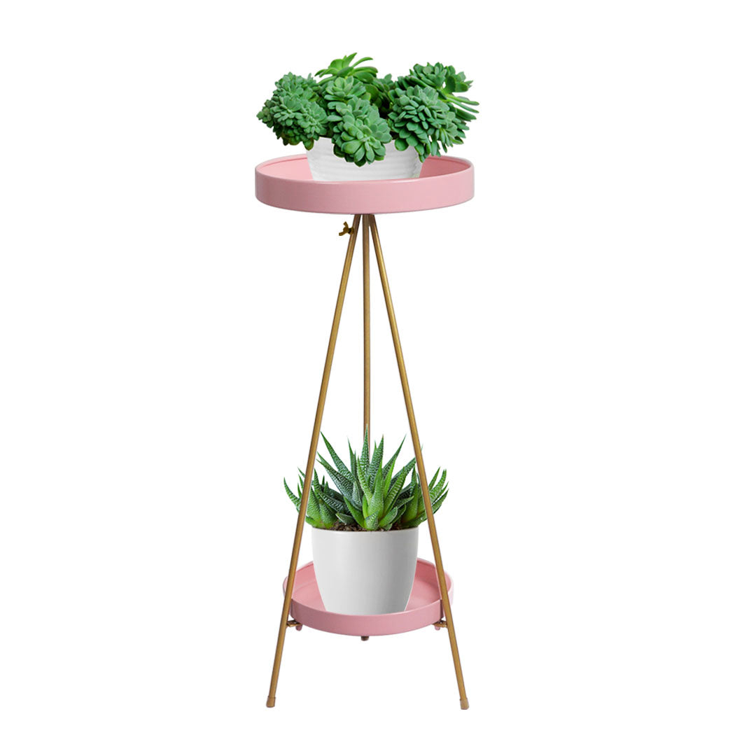 Levede Plant Stand 2 Tiers Outdoor Indoor Pink Gold Large.