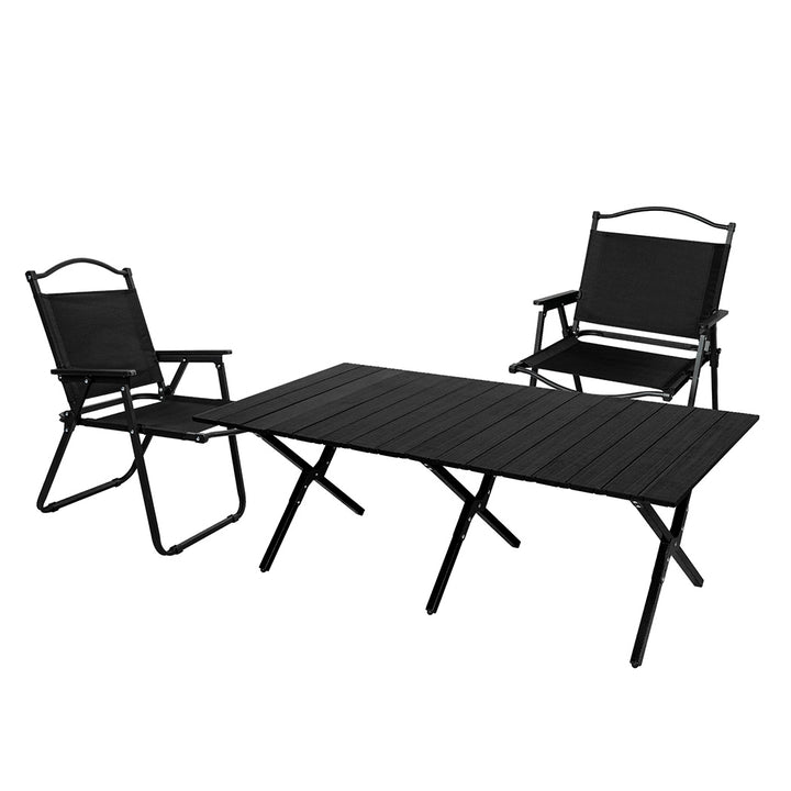 Folding Camping Table Chair Set Black.