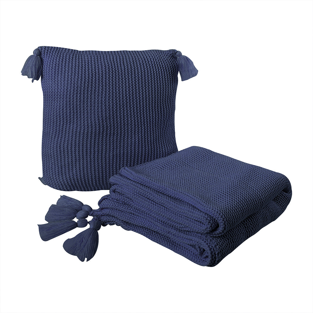 DreamZ Knitting Throw Blanket Cushion Navy.