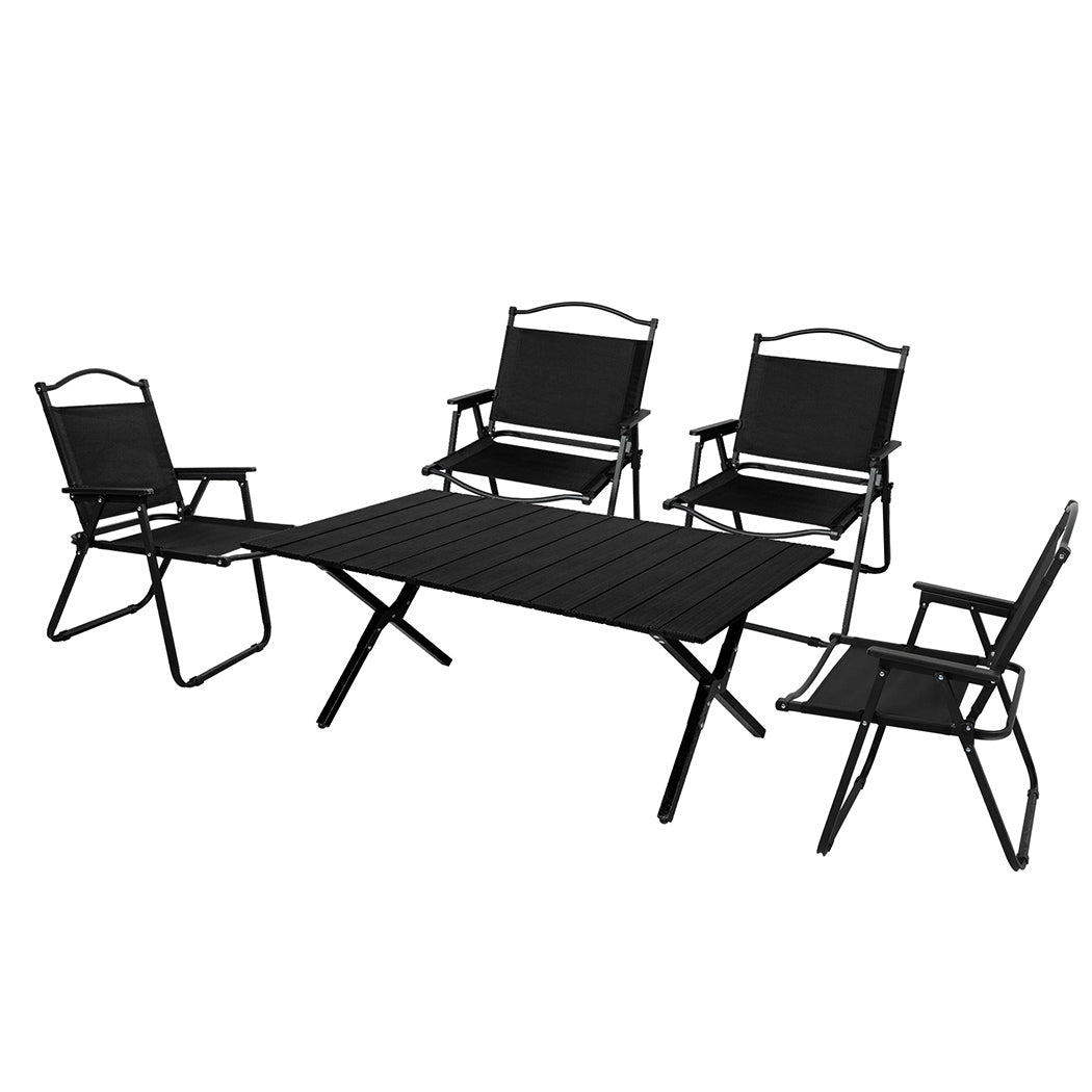 Folding Camping Table Chair Set Black.