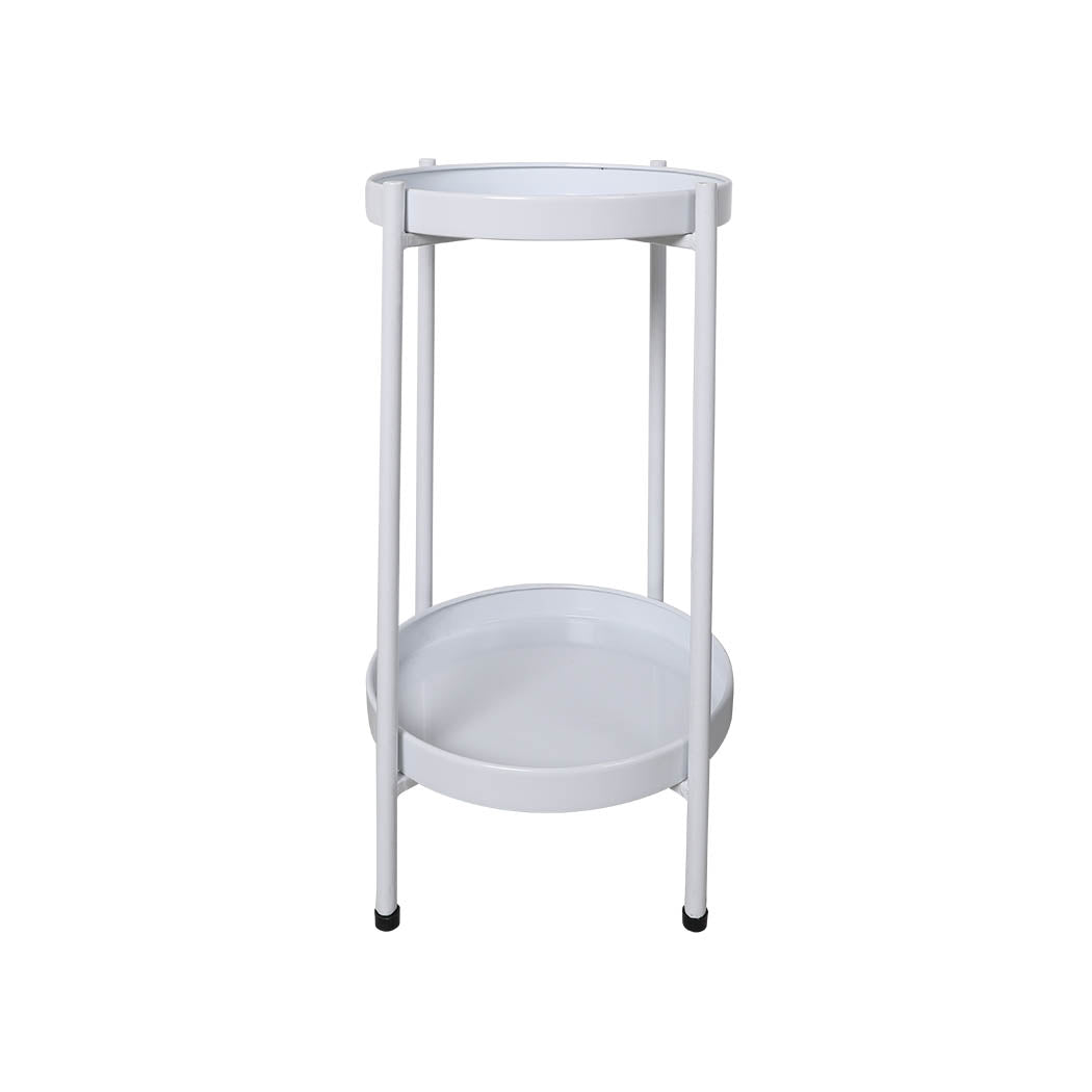 Levede 2 Tiers Plant Stand Metal Flower White Medium.