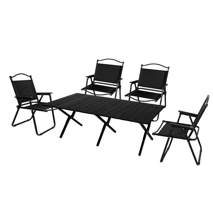 Folding Camping Table Chair Set Black.