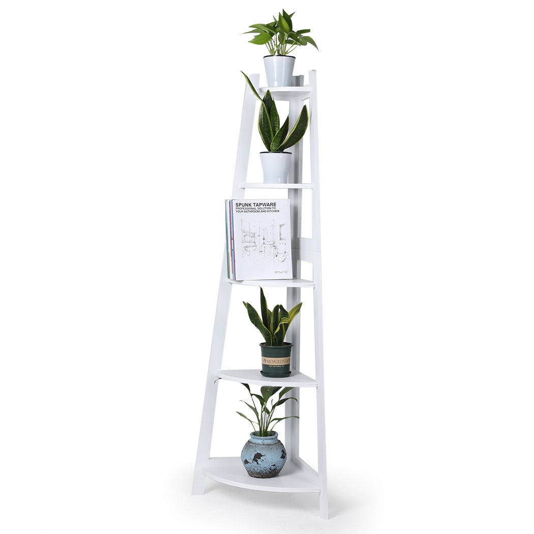 Levede 5 Tier Corner Shelf Wooden Storage White.