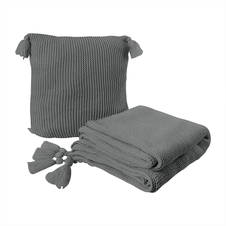 DreamZ Knitting Throw Blanket Cushion Grey.