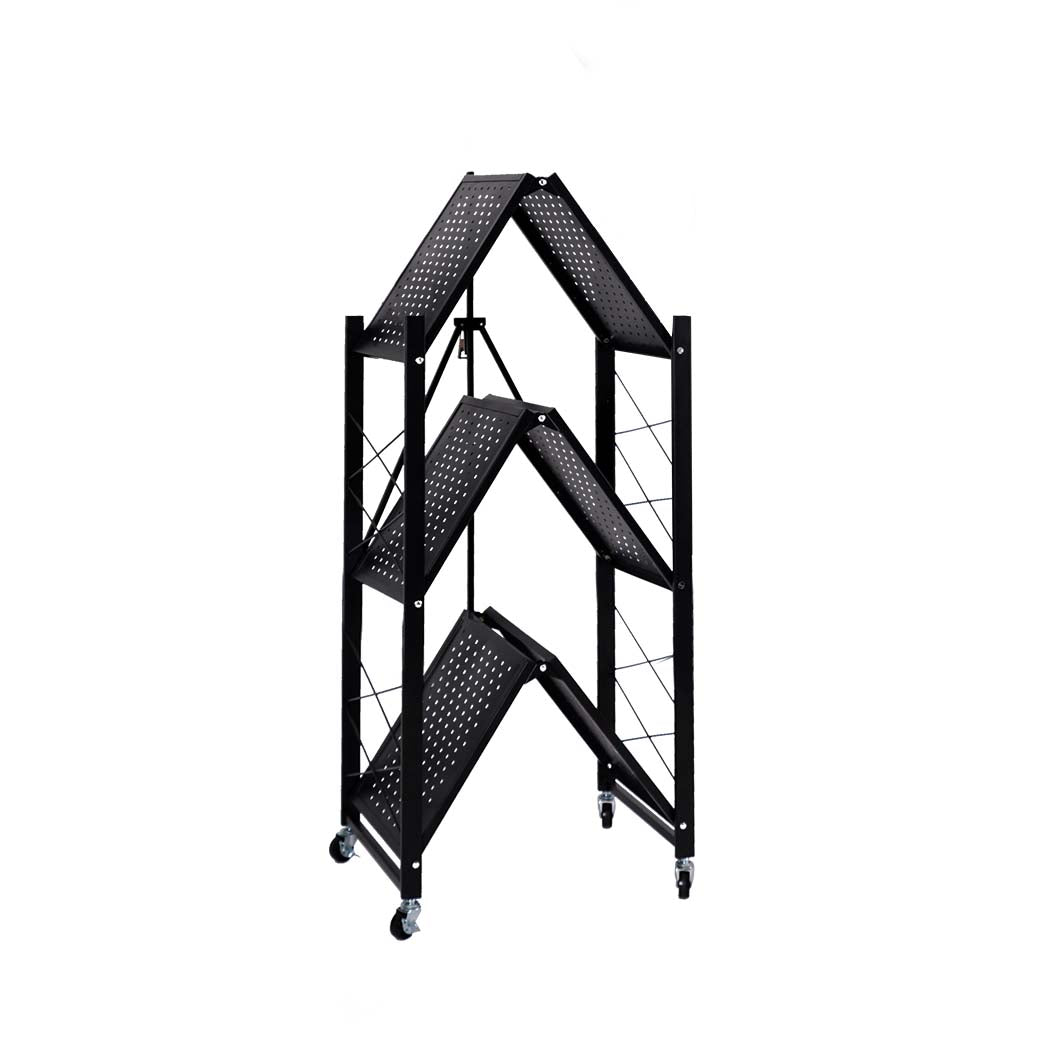 Levede Foldable Storage Shelf Display Black 3 Tiers.
