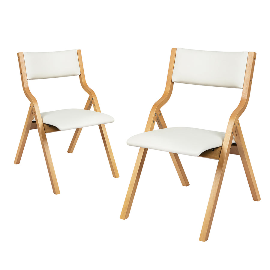 2x Dining Chairs Foldable PU Beige.