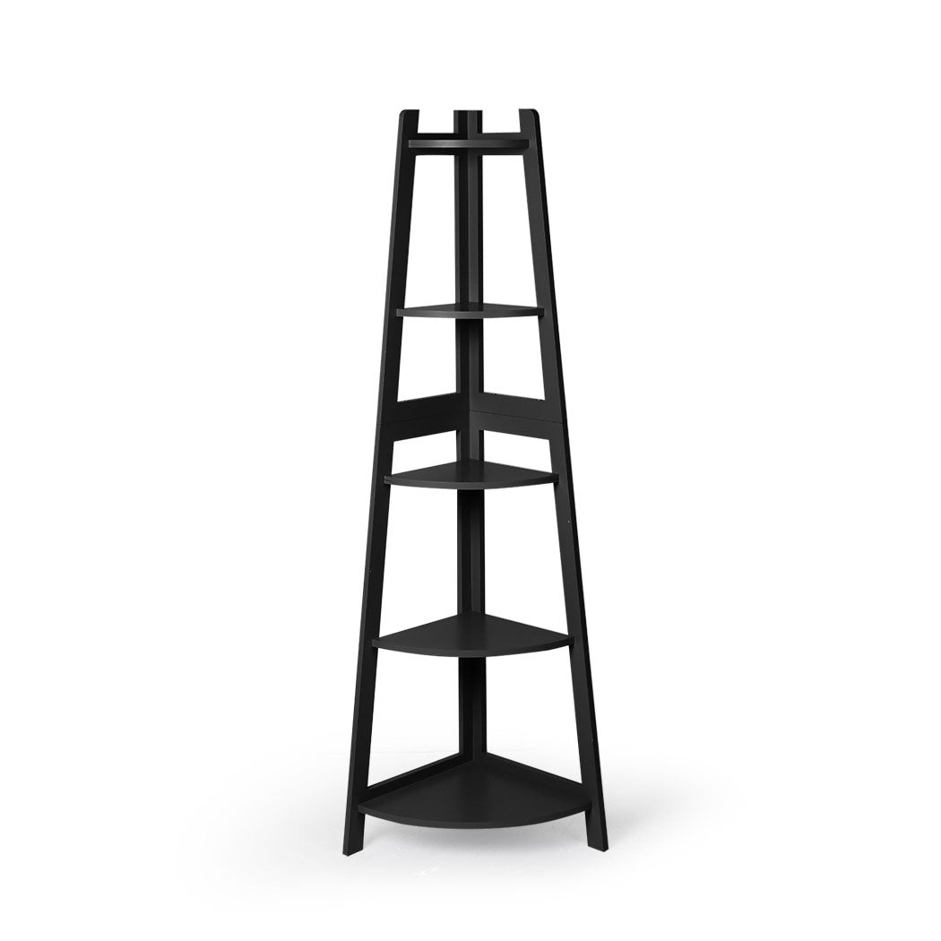 Levede 5 Tier Corner Shelf Wooden Storage Black.