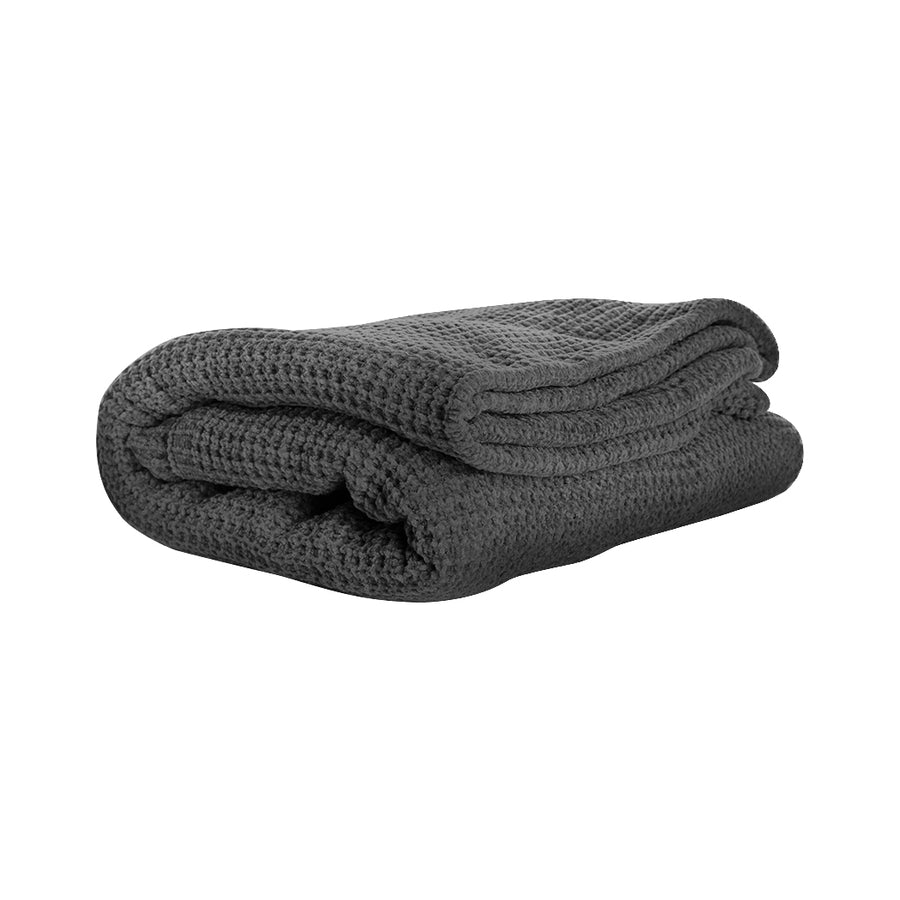 DreamZ Throw Blanket Cotton Waffle Blankets Grey Double.