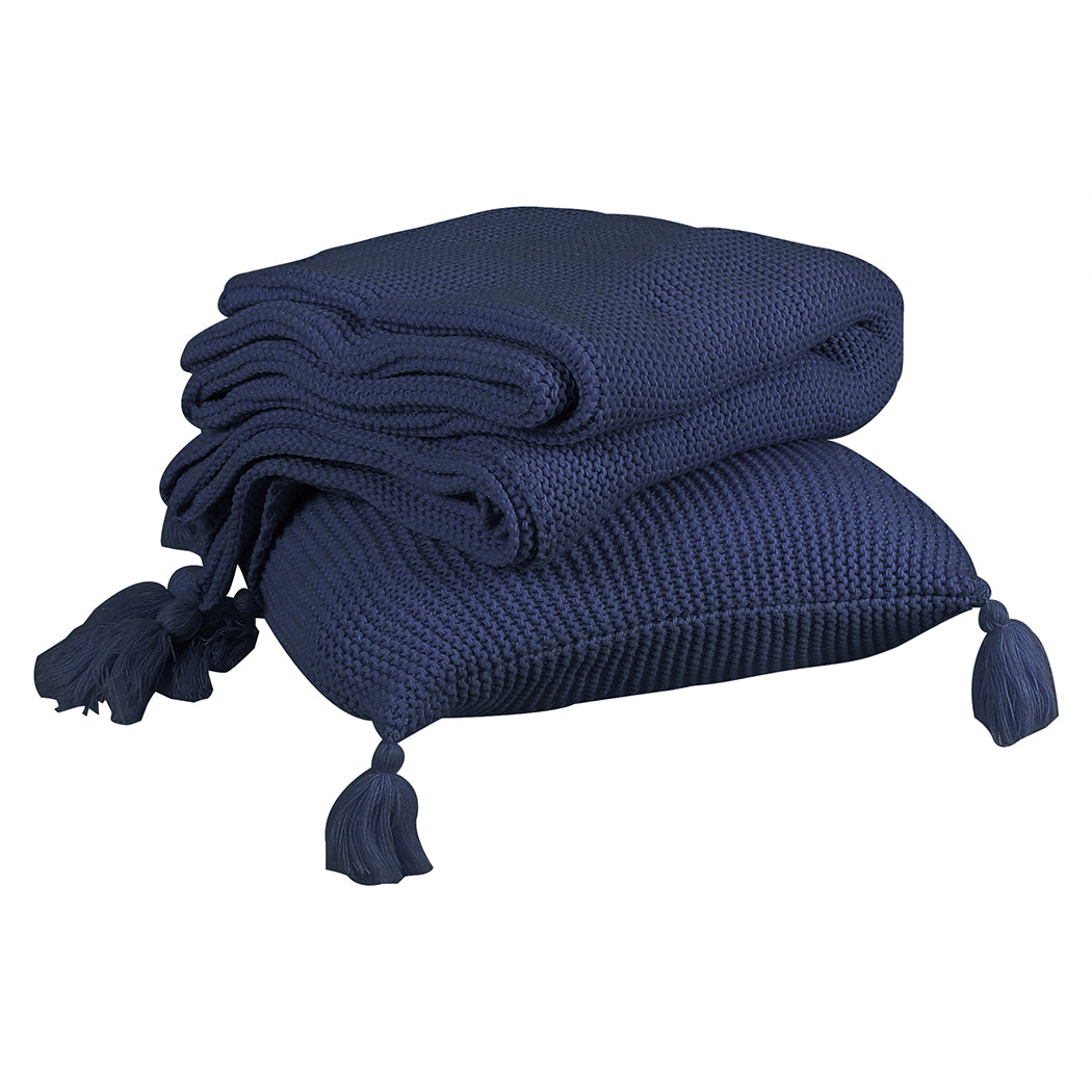 DreamZ Knitting Throw Blanket Cushion Navy.
