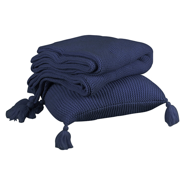 DreamZ Knitting Throw Blanket Cushion Navy.