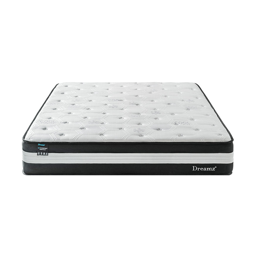 King Cooling Mattress Pocket Spring Euro Top Bed Foam 5 Zone 25cm.