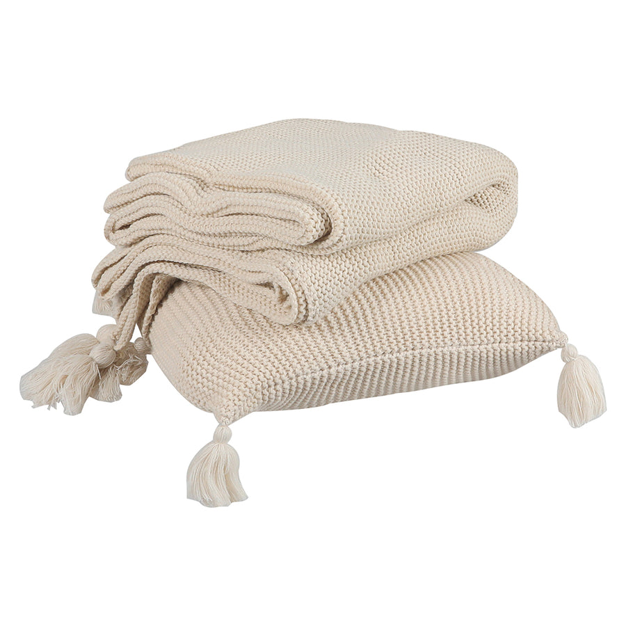 DreamZ Knitting Throw Blanket Cushion Beige.