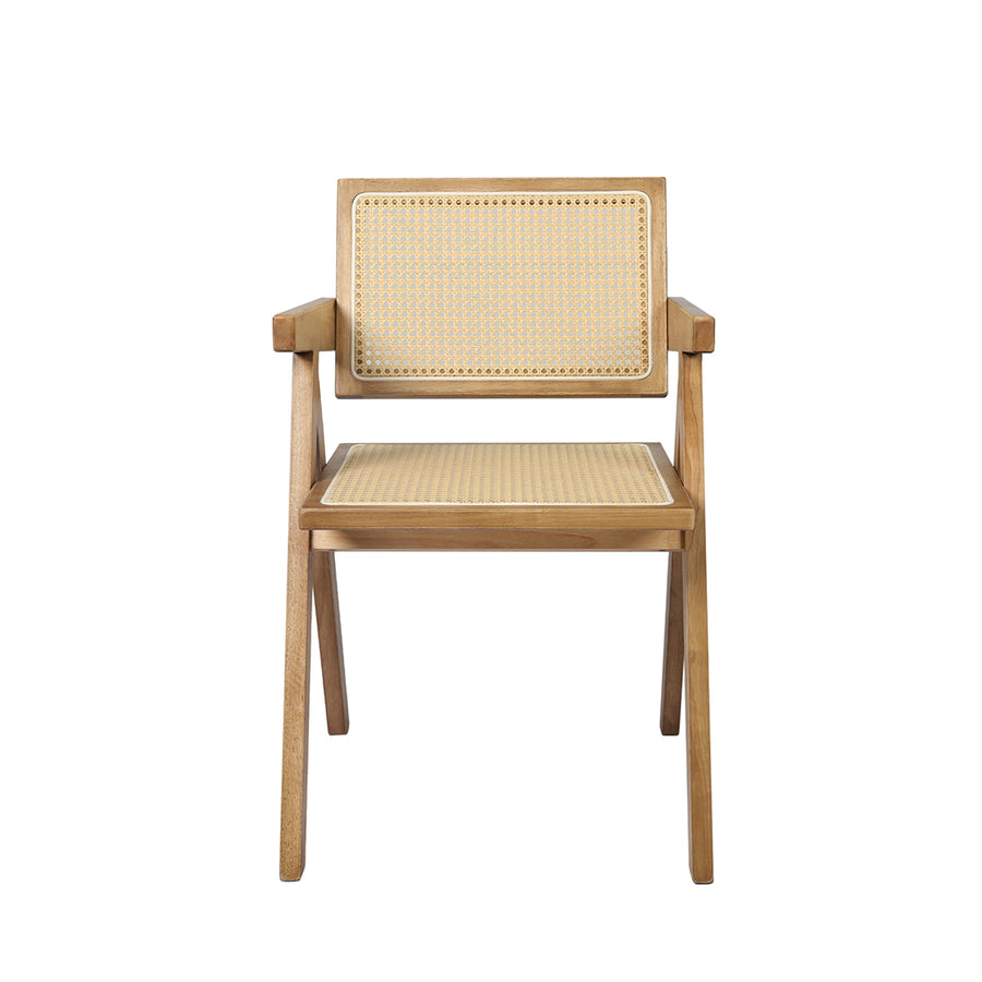 2x Dining Chair Solid Wood Rattan Natural.