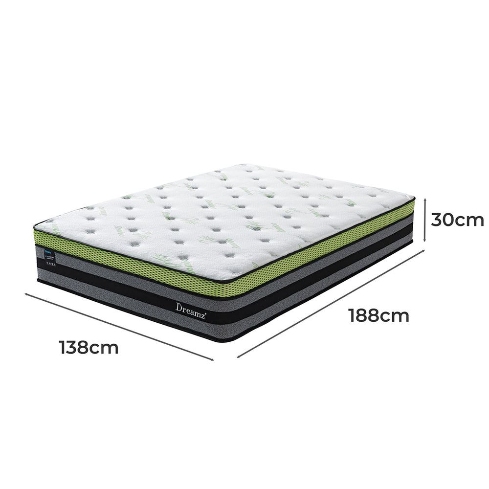 Double Cooling Mattress Pocket Spring Euro Top Bed Foam 7 Zone 30cm.