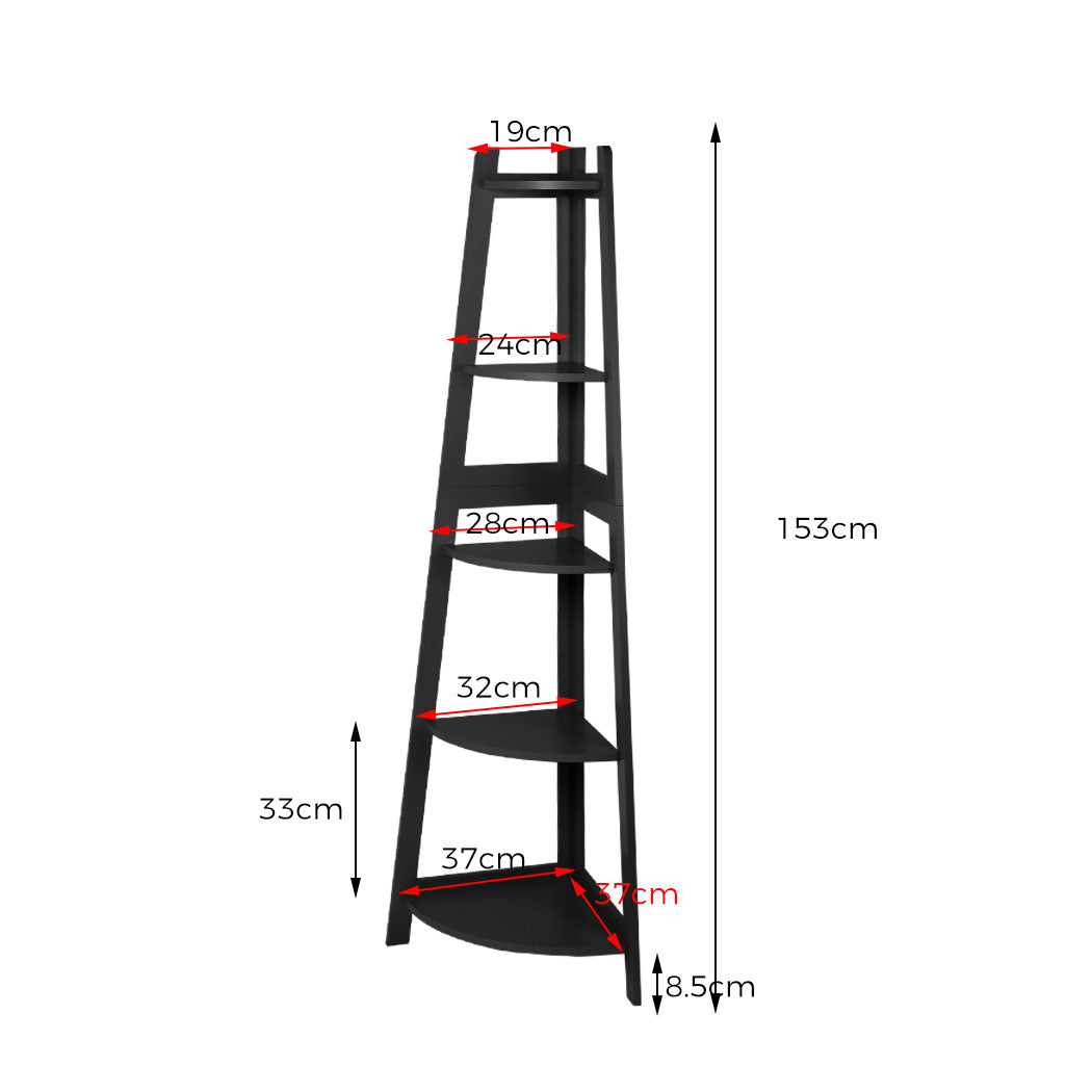 Levede 5 Tier Corner Shelf Wooden Storage Black.