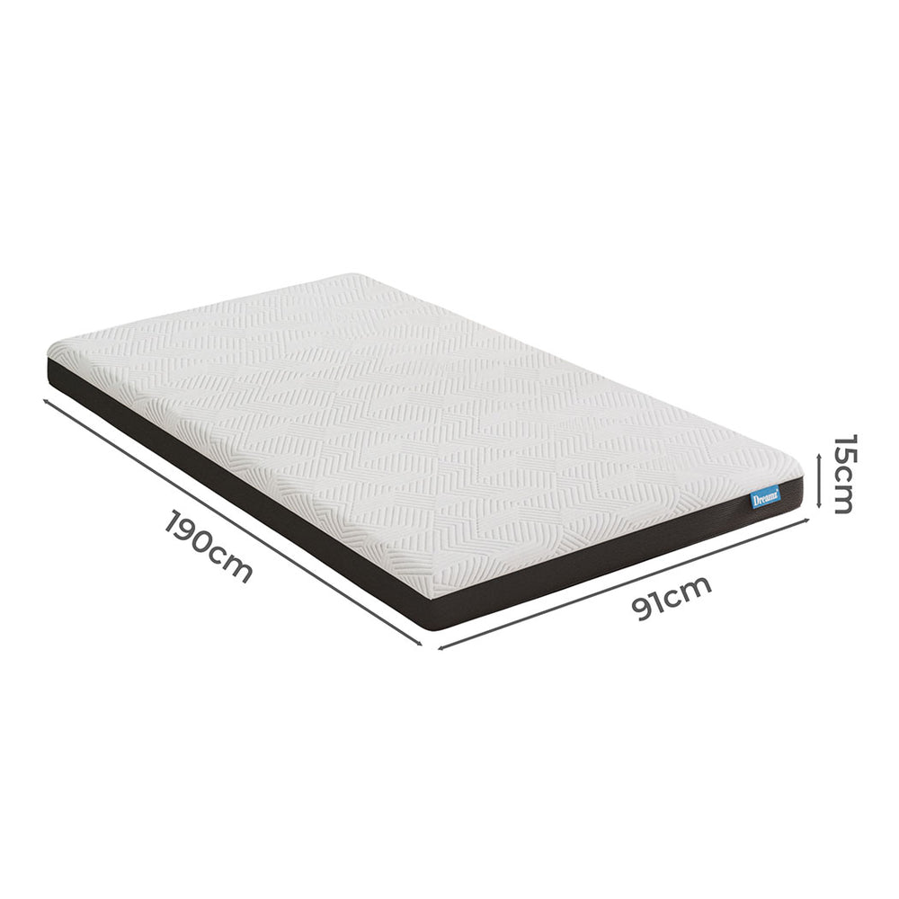 Single Mattress Gel Memory Foam Cooling Breathable 15cm Medium Firm.