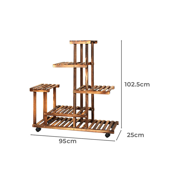 Levede 5-Tier Plant Stand Wood Wooden with Wheels.