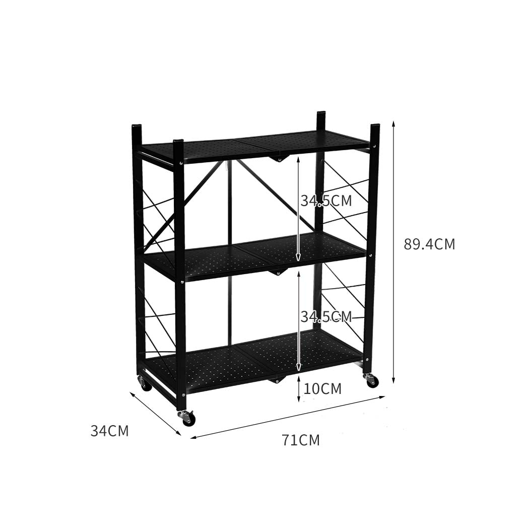 Levede Foldable Storage Shelf Display Black 3 Tiers.