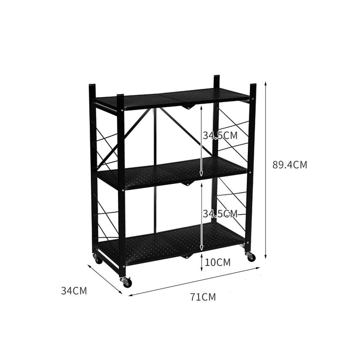 Levede Foldable Storage Shelf Display Black 3 Tiers.