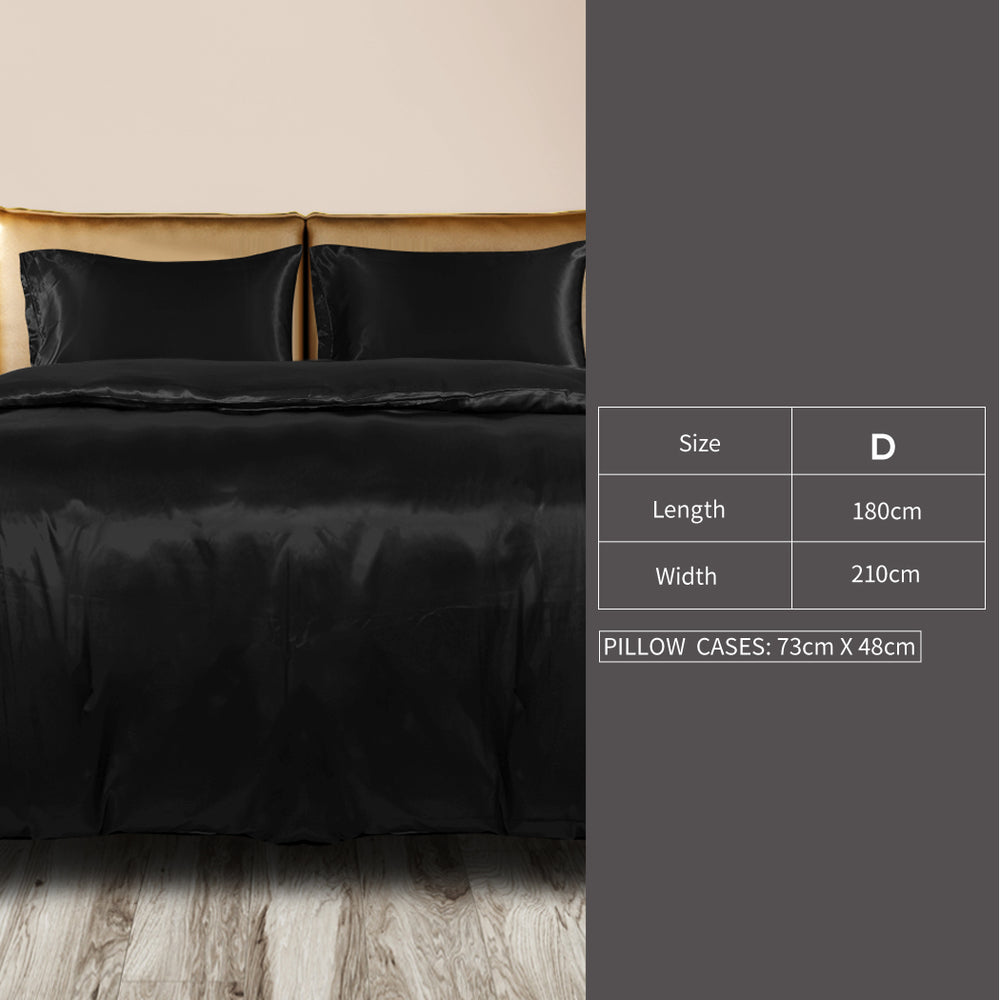 Silky Satin Quilt Cover Set Bedspread Black.
