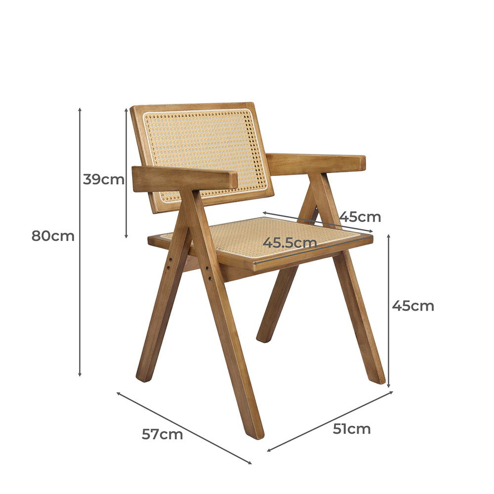 1x Dining Chair Solid Wood Rattan Natural.