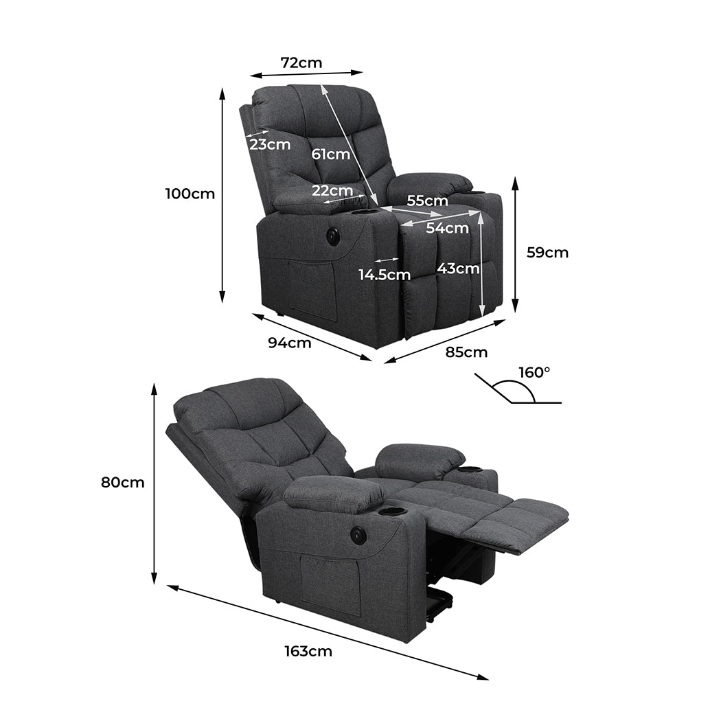 Levede Recliner Chair Electric Lift Grey.