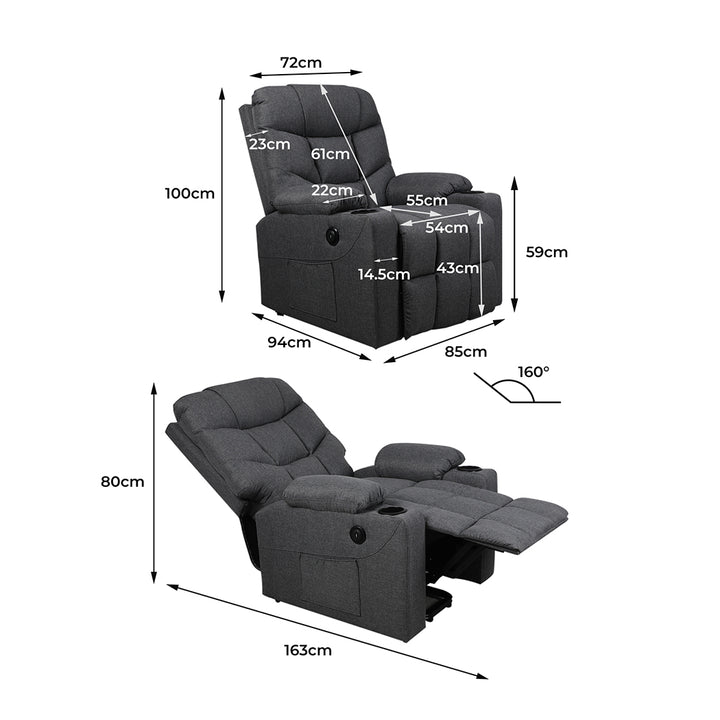 Levede Recliner Chair Electric Lift Grey.