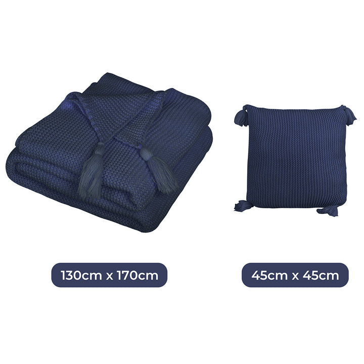 DreamZ Knitting Throw Blanket Cushion Navy.